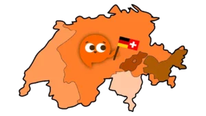 Why Learn (Swiss) German in Switzerland Poly mascot on Swiss map, representing importance of German in Switzerland.